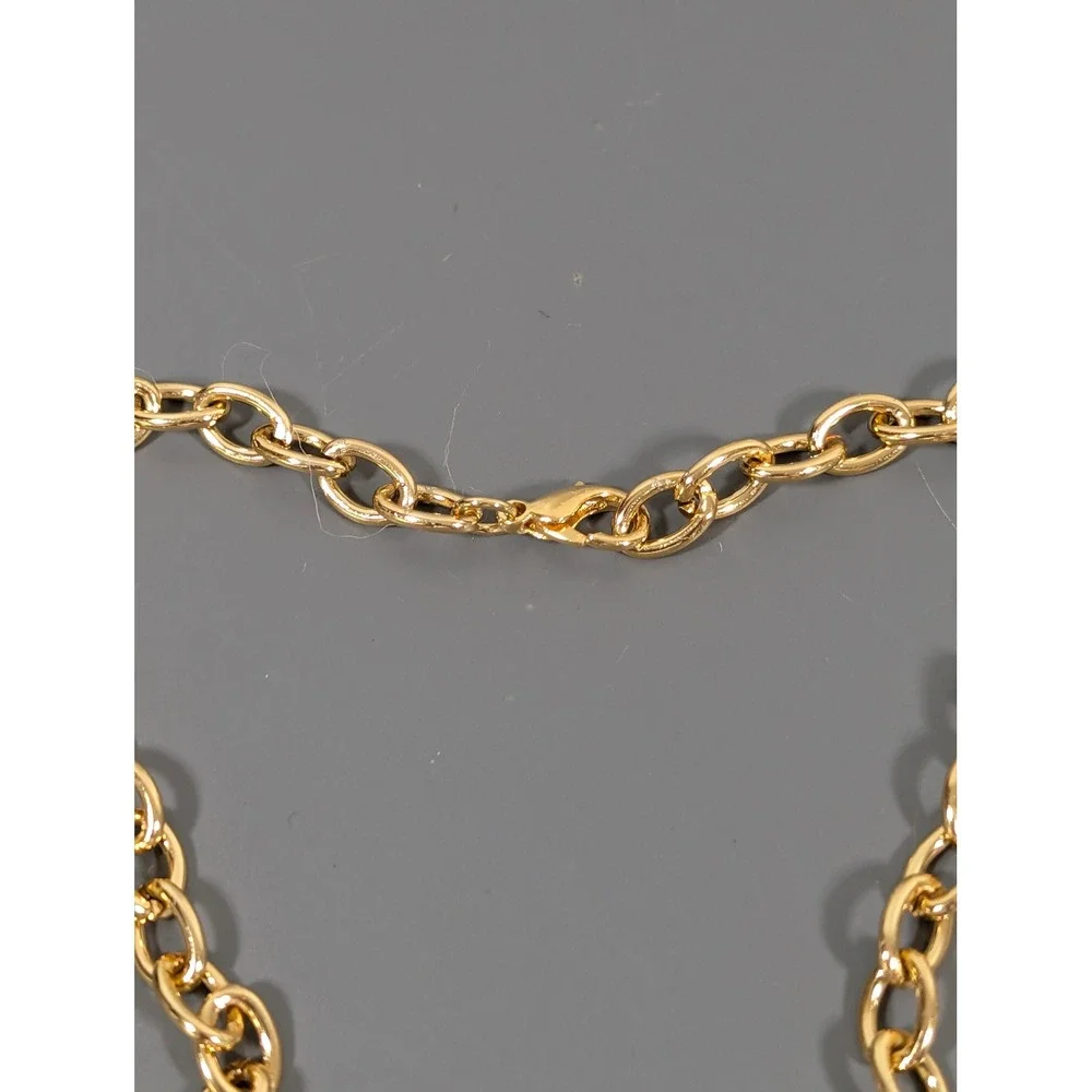 Gold‎ Tone Faux Tortoise Oval Link Necklace Retro Chain Layering 17.5in
